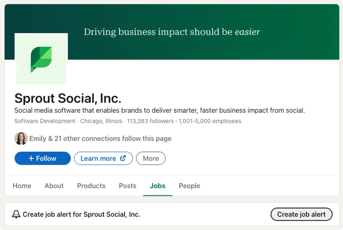 Screenshot of where to click job alerts tab in LinkedIn